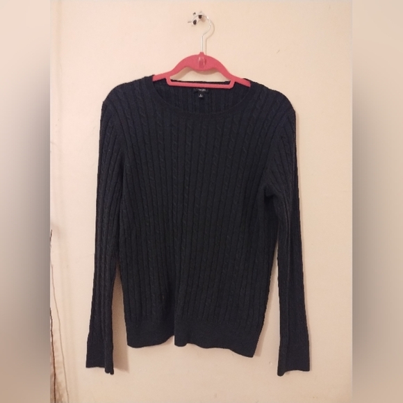 Talbot Women's Classic Black Crew Neck Light Weight Cable Knit Sweater S… - Picture 1 of 8